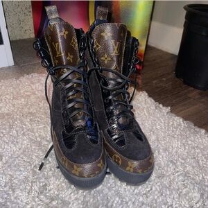 Louis Vuitton Black and Brown Combat Boots